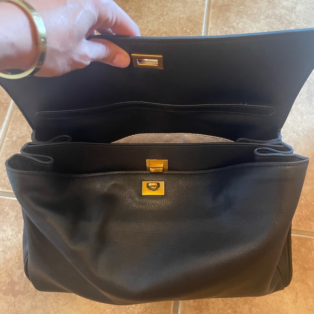 Black all leather slouchy medium bag
